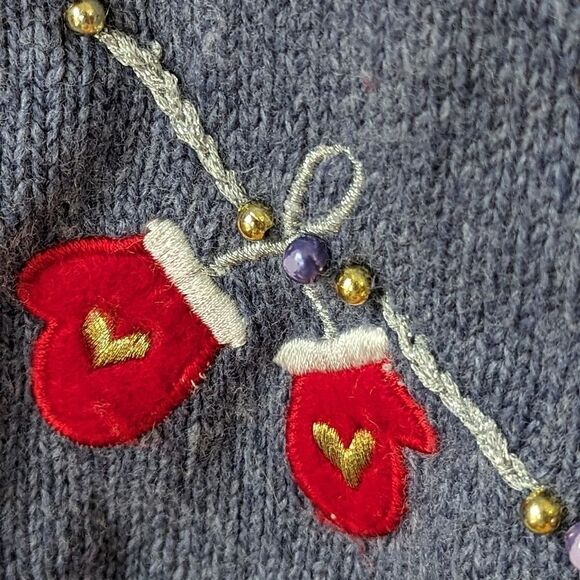 Vintage Christmas Cardigan Wool Blend Sweater sz Petite L Holiday Snowman - Picture 9 of 11